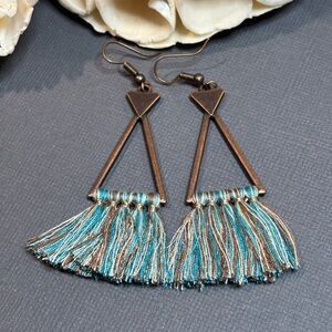🌸Boho Bronze and Teal Fringe Earrings🌸